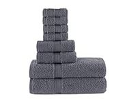 Luxury Highly Absorbent Pack of 8 Towel Bale Set 100% Egyptian Cotton 700 GSM White Charcoal Grey Towels Quick Dry Face Washcloths Hand Bath Bathroom Towel Sets (Charcoal)