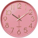 Taodyans Silent Wall Clock 12 In Kitchen Clock Quartz Battery Operated Round Modern Home Decor Clock for Office Class Room Living Room Bedrooms (Pink)