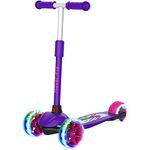 HOVERFLY KH1 Kick Scooter, PU Flashing Wheels,4 Adjustable Heights, ABEC-7 Wheel Bearings, 3 Wheels Scooter for Toddlers, Max Load 110lbs, Suitable for 3-Year-Old and Above(Purple)