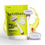 LetsShave Korean 3 Blade Body & Pubic Hair Razor Set, Dual Moisture Bar & Soothing Strip, Micro Comb Guard, Pivot Head, Pink, Men's Sensitive Skin, 3 Count