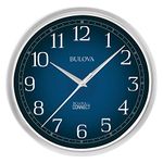 Bulova Clocks Bulova Precise Connect Wall Clock C5001, 12.5", Matte Silver and Blue