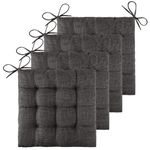 ELFJOY 4 Pack Chair Cushions for Dining Chairs Chair Pads Cushion for Kitchen Office Tufted Textured Square Seat Cushion with Ties (16" Dark Grey)