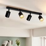 Wowatt 4 Way Spotlight Ceiling Light Rotatable, GU10 Industrial Ceiling Light Fitting Black Spot Light Bar Indoor Adjustable Light Ceiling Spot Lamp for Kitchen Bedroom Hallway, GU10 Bulb Not Included