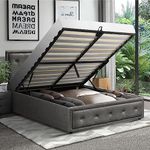 Oikiture King Single Bed Frame with Storage Space Gas Lift Bed Mattress Base Grey