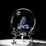 HDCRYSTALGIFTS 60mm 3D Laser Crystal Ball Paperweight OWL Figurines Glass Sphere Decorative Balls with Stand Gift