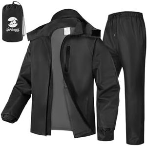SaphiRose Men's Waterproof Rain Suit 2pcs/set Packable Rain Gear for Golf Motorcycle Fishing(Black,L)