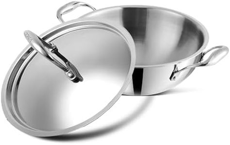 Vinod Platinum Triply Stainless Steel Extra Deep Kadai with Stainless Steel Lid 1.8 litres Capacity (20 cm Diameter) | Triply Stainless Steel Kadai, Silver (Induction and Gas Stove Friendly)