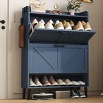 HOMEFORT Shoe Storage Cabinet for Entryway, 30" Freestanding Organizer with Two Flip Drawers, Narrow Hidden Shoe Rack with Wood Legs, Farmhouse Shoe Cabinet for Front Door Entrance,Blue