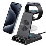 3 in 1 Wireless Charging Station for iPhone Devices with Digital Clock, 18W Fast Wireless Charger for iPhone 16/15/14/13/12 Series, Charging Dock for Airpods 3, iWatch Charger stand for iWatch 10