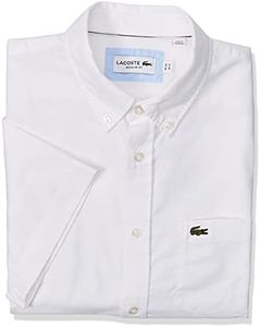 Lacoste Men's Short Sleeve Oxford Button Down Collar Regular Fit Woven Shirt, White, X-Large