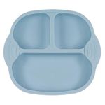 YELONA Baby Plates for Feeding with 4 Strong Suction Cups, Silicone Toddler Plates with Divided for Kids to Feed Themselves, Dish Washer & Micro-Wave Oven Safe-(Stone Blue,Pack of 1)