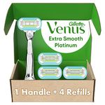 Gillette Venus Platinum Extra Smooth Women's Razor, 1 Metal Handle + 4 Refills