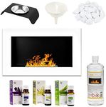 GMT - Bioethanol Eco Smokeless Fireplace White 65x40cm - Indoor Decorative Wall mounted or recessed Fire Heater Chimney - Modern Frame Design - Easy to Mount with Bio Liquid Fuel & Stones & Aroma Oils