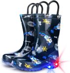 Funspread Toddler Rain Boots Boys Rain Boots - Patterns Light Up Kids Rain Boots with Easy-On Handles Lightwight Waterproof Rain Shoes Navy Blue Size 1