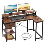 Dripex L Shaped Desk with Power Outlet Corner Computer Desk with Storage Shelves & Fabric Drawer, Study Writing Table Gaming Desk for Home Office L120xW80xH88cm