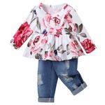 CARETOO Girls Clothes Outfits, Cute Baby Girl Floral Long Sleeve Pant Set Flower Ruffle Top