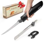 VLOXO Cordless Electric Knife, Rechargeable Electric Knife with 2 Ti-Nitride S.S. Coated Non-Stick Blades Non-Slip Handle Safety Lock Electric Carving Knives for Bread Turkey