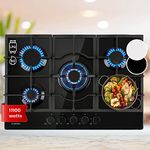 Klarstein Gas Cooker, 5 Burners Gas Hob, 11100W Built In Five Ring Electric Hob, Campervan Cooktops Gas Cookers, Stainless Steel Glass Top Wok Burner, 5 Ring Kitchen Stoves LPG Cooker Gas Burners Unit