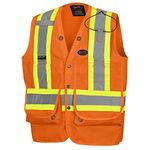 Pioneer Hi Vis 600D PU-Coated Oxford Surveyor's Safety Vest - 21 Pockets - Snap Closure - Hi-Vis Orange