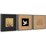 JBER Bird Framed Animal Canvas Wall Art Set of 3 Minimalist Floral Prints Modern Farmhouse Decor Cottagecore Bedroom Office Decor (Bird and Flower,12"×12")