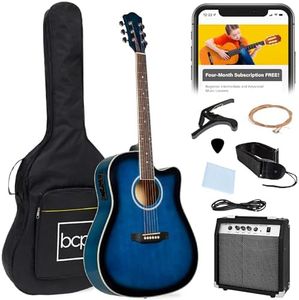 Best Choice Products Beginner Acoustic Electric Guitar Starter Set w/ 41in, All Wood Cutaway Design, Case, Strap, Picks - Blue