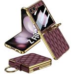 Miimall for Samsung Galaxy Z Flip 5 Case, [Built-in Screen Protector] [Ring Holder] Z Flip 5 Leather Case with Ring, Shockproof Anti-Skid Women Full Coverage Protective Cover for Z Flip 5-Red