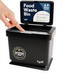 Tydi 4.5L Food Waste Bin with Press-Button Lid – Compost Bins for Kitchen - Anti-Slip Base and Secure Lid Kitchen Compost – Small Indoor Caddy for Cupboard or Countertop – Black