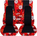 Totally Covers compatible with 1987-1995 Jeep Wrangler YJ Hawaiian & Black Seat Covers: Red - Full Set: Front & Rear