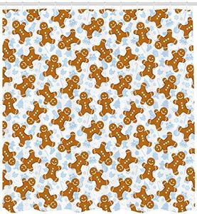 Ambesonne Gingerbread Man Shower Curtain, Traditional Christmas Cookie Pattern Tile, Cloth Fabric Bathroom Decor Set with Hooks, 69" W x 70" L, Light Caramel