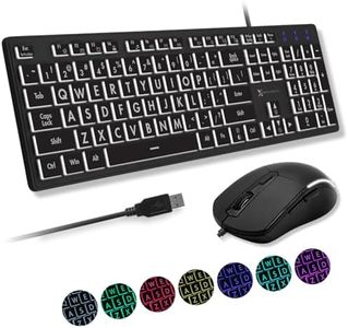 X9 Performance Large Print Lighted Keyboard and Mouse - USB Wired Keyboard and Mouse Combo - Large Letter Backlit Keyboard and Mouse Combo for Elderly, Low Vision, Visually Impaired