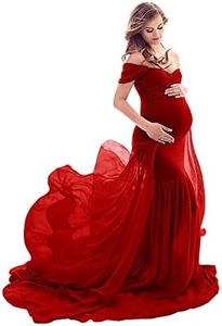 ZIUMUDY Maternity Off Shoulder Mermaid Chiffon Gown Maxi Photography Dress Baby Shower Photo Props Dress (Burgundy)
