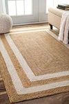 HOMDECLOYAL Jute Braided Natural Rug Hand Woven & Reversible for Living Room Kitchen Entryway Rug, Jute Burlap Braided Rag Rug, Farmhouse Rag Rug, Rustic Rug (Whitejute, 3X5-feet)