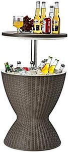 Costway 30L 3 in 1 Rattan Cooler Bar Table, Weather Resistant Ice Bucket w/Height Adjustable Tabletop, Ice Bucket Party Barbecue Black/Brown (Brown)