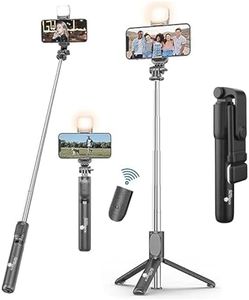 Kratos Selfie Stick Tripod Stand, 3 in 1 Multifunctional Design, Rechargable LED Light with Two Brighness Levels for Make up, Selfie & Photo Shoot, Selfie Stick with Bluetooth Remote (70cm with light)