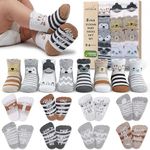Infancie Organic Cotton Baby Socks 0-6 Months 8 Pairs Newborn Socks Gripper Socks Soft Breathable Comfortable Non-Irritating Baby Socks for Infants