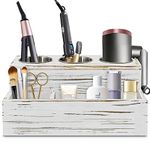 Rustic Hair Dryer Holder, Hair Tools and Styling Organizer, Bathroom Supplies Countertop Storage Stand and Vanity Caddy for Blow Dryer Curling Iron Hair Straightener Brushes Hair Styling Accessories