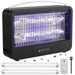 FethFire Fly Zapper Indoor and Outdoor,4000V Fly Killer Electric,Double-Sided Grid Bug Zapper with Remote & Timing Function & 2 Replacement Bulbs,20W UV Insect Killer for Kitchen,Room,Office(BLACK)