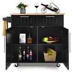 GORELAX Kitchen Island on Wheels with Storage Drawers & Cabinets, Lockable Serving Trolley, Rolling Mobile Kitchen Cart w/Wooden Butcher Block Top, Towel Rack & Adjustable Shelves (Black)