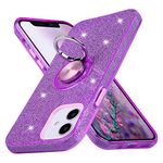 wisdompro Bling Case for iPhone 12 Mini, Glitter Sparkle Shiny Case with Ring Holder Kickstand Girls Women Cute Protective Cover Phone Case for iPhone 12 Mini (5.4 Inch) - Purple