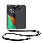 kwmobile Crossbody Case Compatible with iPhone 15 Pro Case - Clear TPU Phone Cover w/Lanyard Cord Strap - Transparent/Black