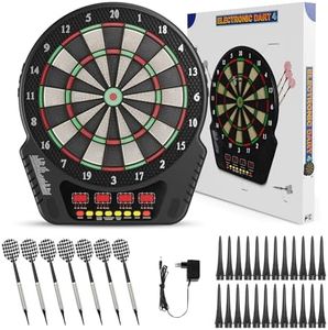 Brolteja Bersaglio elettronico Professionale,Tavola da Freccette Elettronica,Bersaglio elettronico con quadrante Illuminato a LED,per 1-16 giocatori con 6 freccette,27 Giochi,adatto per feste e