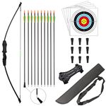 HANSPY Archery Recurve Bow and Arrow Youthbow Set Teens Beginner Gift Longbow Kit 18 Lb with 9 Arrows,9 Safety Arrow Head,5 Target Face, Armground,Quiver,for Backyard Outdoor Sports Hunting