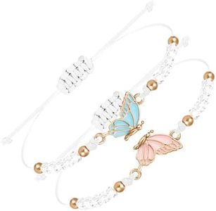 Mezrkuwr 2 Piezas Pulseras de Mariposa, Pulsera de Pareja, Pulsera BFF, Hilo Ajustable, Pulseras de Amistad, Regalos para Parejas, Pulsera para Buenos Amigos