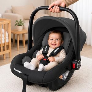 Infantso (4-in-1) Baby Carry Cot (ECE R44/04 Certified), Car Seat, Feeding Chair & Rocker for Infant Babies of 0 to 15 Months | Adjustable Handle, Canopy, Washable Cover | Baby Car Seat with 3-Point Safety Harness - Upto 13 Kgs (Grey)
