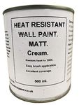 1 x 500ml Matt Cream Heat Resistant Wall Paint. Wood Burner Stove Alcove. Brick, Concrete, Plaster, Cement Board, Rendering, Metal, Timber etc.