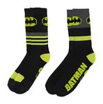 Hyp Batman DC Comics Men's 2 Pack Athletic Crew Socks, Black, Medium