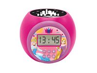 LEXIBOOK Projector Clock Disney Princess with Snooze Alarm Function, Night Light with Timer, LCD Screen, Battery Operated, Pink