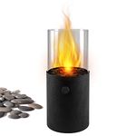 HOTDEVIL Tabletop Mini Portable Fire Pit Small Propane Fireplace Outdoor Indoor Gas Power Fire Bowl Pot with Clear Heat-Resistant Glass and Many Pebbles Decor for Garden Pool Patio Balcony Porch