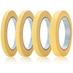 QINGHEC 4 Rolls Yellow Masking Tape, Low Tack Masking Tape 5mm/8mm/12mm/15mm Wide x 55 Yard, Thin Painting Tape, Narrow Artist Masking Tape, Decorating Tape for Painting Watercolour Car DIY Crafts