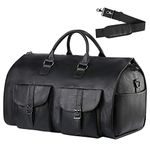 seyfocnia Convertible Travel Garment Bag,Carry on Garment Duffel Bag for Men Women - 2 in 1 Hanging Suitcase Suit Business Travel Bag, black-2pockets-Leather, Travel